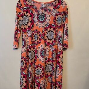 Vibrant Floral Long Sleeve Dress in Orange and Pink